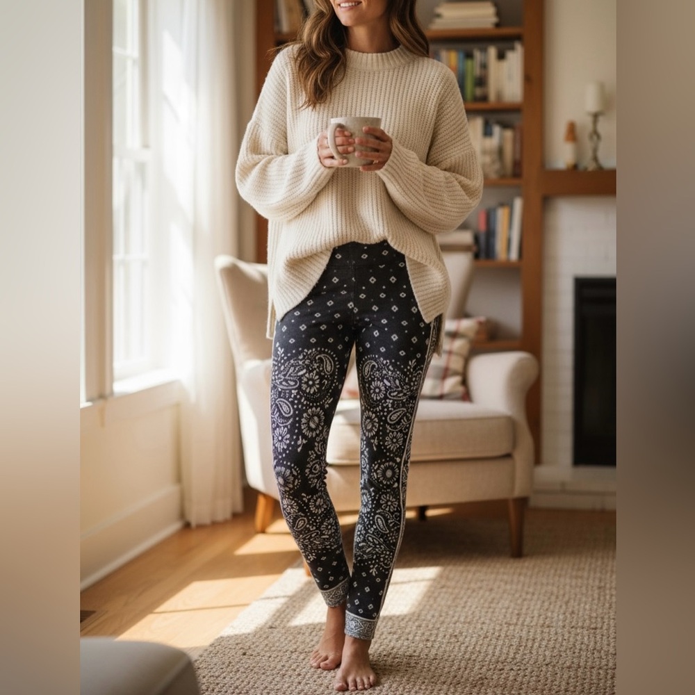 American Eagle Knit Sweater Leggings Gray Bandana Print Ahh-mazingly Soft Size M